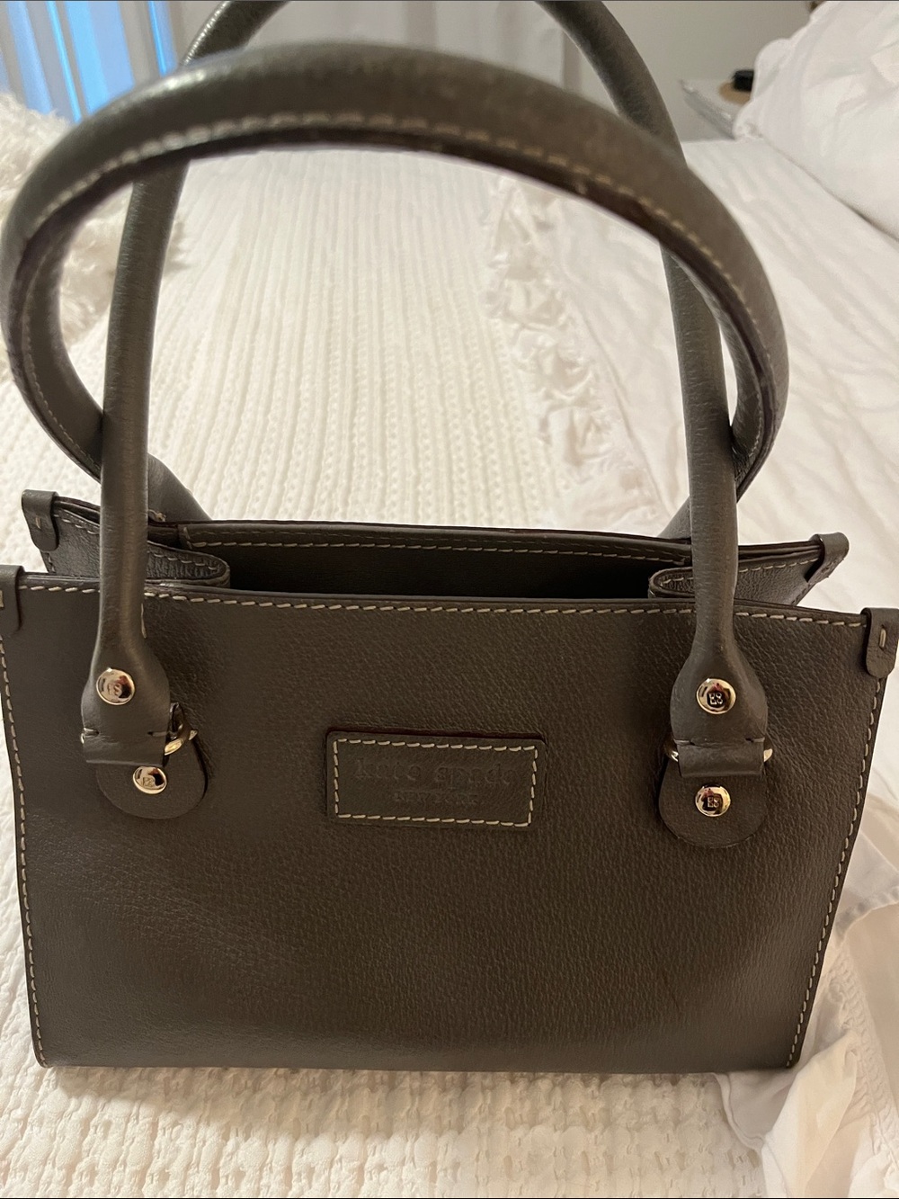 Structured Women's Satchel in Dark gray Leather with Gold Hardware